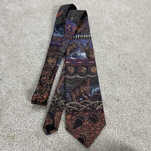 Vintage Dem Crazy Tie Mens Native Bear Wildlife Animal Print Colorful 90s Indie